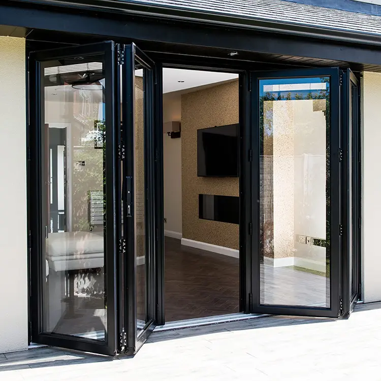 Porte pliante en aluminium pour le patio, accordéon et verre.