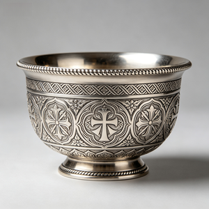 OEM Custom Silver Plated CNC Machined for Machined Temple Bowl with Deep Engraved Floral Relief - Product Image 3