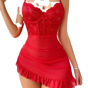 Minifalda de encaje transparente, lencería sexy para mujer, pijama, vestido de malla - Product Image 3