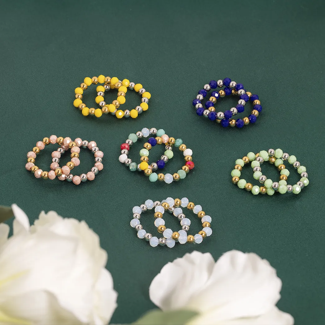 Powell Women Accessories Jewelry Bead Ring Stainless Steel Ring Women Handmade Rhinestone Beaded Finger Rings