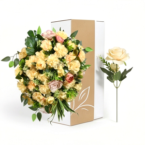 Artificial Cream Rose Bouquet Decorative <b>Wreath</b> and Swag Floral Arrangement with Green Foliage for Home Wedding Decor - Product Image 4