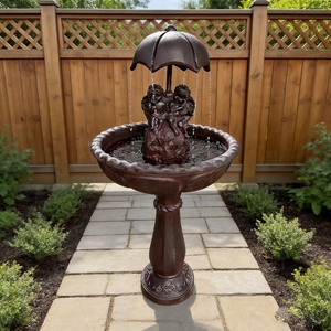אמבט ציפורים דקורטיבי עתיק, עצמאי, עשוי שרף פיברגלס, מופעל באנרגיה סולארית, עמיד בפני מזג אוויר, בעבודת יד, בצורת מטרייה, לשימוש חיצוני - Product Image 6