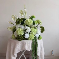 A-2012 Bouquet de fleurs artificielles fait main blanc et vert pour mariage, Calla Lily, Rose, Hortensia, Boule de fleurs de 60 cm, Centre de table