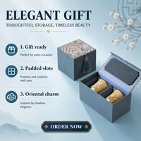 Boîte cadeau de luxe personnalisée en tissu de soie glacée vintage pour tasses à thé et bijoux avec pompon