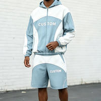 Ensemble de survêtement léger personnalisé unisexe, veste coupe-vent et short color-block, vêtements de sport en nylon à capuche zippée pour hommes