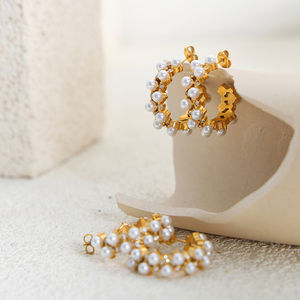 ต่างหูห่วงมุกชุบทอง 18k สแตนเลสกันน้ำ ดีไซน์ใหม่ แฟชั่นสำหรับผู้หญิง - Product Image 2