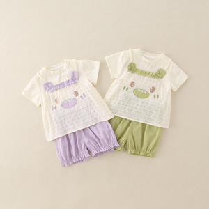 Completo estivo in cotone a due pezzi con cartoni animati per bambine, novità 2026, completo dolce con <span class=keywords><strong>pantaloncini</strong></span> e maglietta a maniche corte - Product Image 1