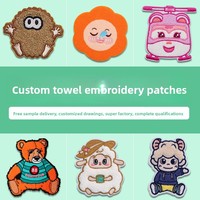 Écussons en tissu chenille gravés sur mesure, personnalisés en usine, avec motifs de dessins animés 3D mignons, broderies appliquées, étiquettes et badges pour