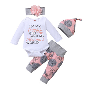 Vestiti della ragazza del neonato vestiti del bambino pagliaccetto dell'increspatura <span class=keywords><strong>pantaloni</strong></span> floreali vestiti della neonata del bambino sveglio Set di <span class=keywords><strong>4</strong></span> pezzi - Product Image 1