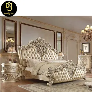 DG201109BA1-Conjunto de muebles de lujo para habitación de casa, cama de princesa italiana, marco blanco doble, cama de madera maciza