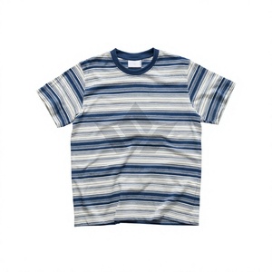 Camiseta de Manga Corta a Rayas para Hombre, Cuello Redondo, Tejida, Casual, Corte Regular, Azul y Blanco, Estampada - Product Image 4