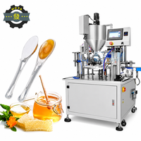 Mesin Pengisi dan Penyegel Cup Otomatis untuk Selai Madu dalam Sachet, Film Food Grade, Pengisian dan Penyegelan Putar Otomatis untuk Pasta Cair