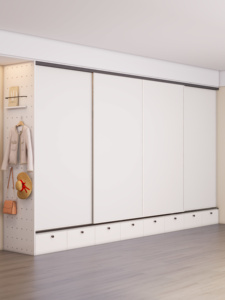 Puerta Corredera Moderna para Armario con Diseño de Panel Plano, Manijas Metálicas, Instalación en Pared, Construcción Duradera de MDF para Dormitorio - Product Image 6