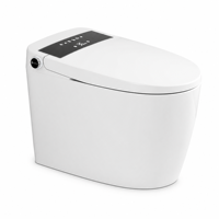 WC intelligent allongé en céramique certifié CE, chauffage instantané, capteur de pied, double chasse d'eau, 220V, à poser au sol, siphon en P/S, 300/400mm