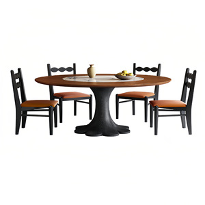 Round Solid Wood <b>Dining</b> <b>Table</b> With Induction Cooker And Turntable For <b>Dining</b> Room - Product Image 4
