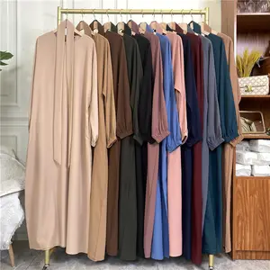 New Arrivals Women Dubai Turkey Solid Color Simple Modest Kaftan Dress Islamic Dubai Clothing Nida Fabric For Abaya
