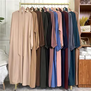 Nieuwkomers Vrouwen Dubai Kalkoen Effen Kleur Eenvoudige Bescheiden Kaftan Jurk Islamic Dubai Kleding Nida Stof Voor Abaya