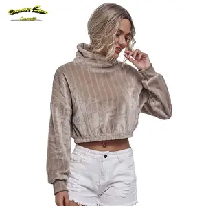 Winter Clothing Fashion Style Women Velvet Fabric Puff Long Sleeve High Neck Crop Top Winter Ladies' Blouses