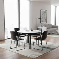 Table à manger ronde extensible en marbre moderne avec plateau en marbre blanc et pieds en bois, gain de place, pour 4 à 6 personnes, pour la maison et la cuisine