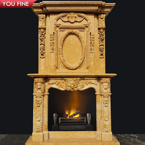 <span class=keywords><strong>Cheminée</strong></span> à double couche YOUFINE en marbre crème sculpté à la main avec manteau de <span class=keywords><strong>cheminée</strong></span> à motif acanthe, lion et colonnes cannelées pour villa - Product Image 3