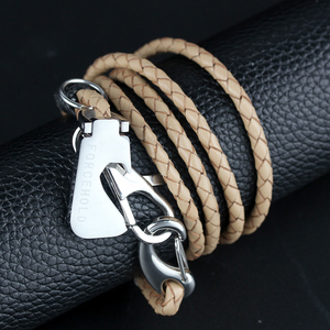 Ouvre-cordon tressé en cuir brun fermoir chien porte-clés Bracelet poignet porte-clés <span class=keywords><strong>Portable</strong></span> maison voiture clés porte-anneau <span class=keywords><strong>collier</strong></span> - Product Image 5