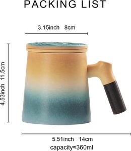 Vente en gros Ensemble de tasses à thé en céramique jaune-vert d'une seule pièce avec poignée en bois Tasse à thé en porcelaine Passoire pour infusion de thé - Product Image 2