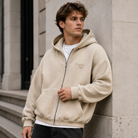 Fabrication de sweats à capuche personnalisés en tissu gaufré, style zippé, coupe oversize et carrée, sweats vintage, fabricant de vêtements pour hommes sur mesure