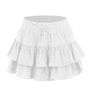 Women's Polka Dot Multi Layer Ruffled <b>Skirt</b> with Adjustable Belt Anti Peek <b>Elastic</b> Waist Casual <b>Skirt</b> - Product Image 6