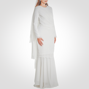 SIPO Eid personnalisé Malaisie dentelle broderie femmes musulmanes robe en mousseline de soie moderne Baju Kurung - Product Image 3