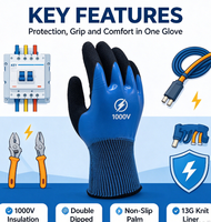 Gants isolants électriques 1000V avec doublure en polyester 13G et double revêtement en latex