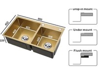 Évier de cuisine double en acier inoxydable bronze antique avec cuves profondes et compactes, kit de vidage double, finition noire OEM ODM B2B