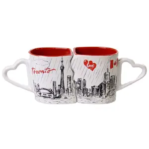 Demi-tasses Londres personnalisées avec poignées coeur d'amour tasses à café cadeaux City Souvenirs Céramique Lot de 2 tasses