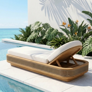 Chaise longue professionnelle réglable en teck sud-américain de qualité commerciale pour projets de resorts, de piscines et de plages - Product Image 1