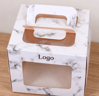 Boîte à gâteau personnalisée avec un nouveau design, biodégradable, de qualité alimentaire, en papier marbré blanc, avec poignée et fenêtre transparente