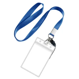 트레이딩 배지 ID 카드 홀더 로고 키 체인 끈 카드 홀더 넥 스트랩 투명 PVC 투명 플라스틱 ID 카드 홀더