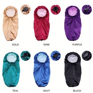 Bonnet de nuit extra doux en satin tressé avec boutons pour tresses longues, dreadlocks et cheveux bouclés - Product Image 3