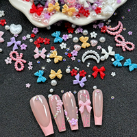 Kit de 12 grilles de breloques pour ongles en forme de nœud, décorations 3D en résine (nœuds, cœurs, lunes et perles), pierres à ongles plates mixtes pour salon et loisirs créatifs