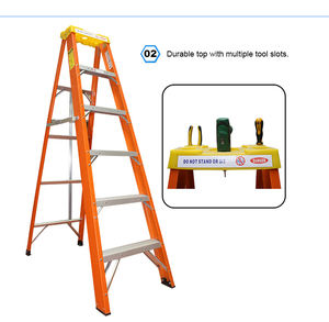 Échelle à <span class=keywords><strong>marches</strong></span> en fibre de verre double face robuste à prix avantageux, certifiée EN131, capacité de charge de 375 lb pour entrepôt, école - Product Image 3