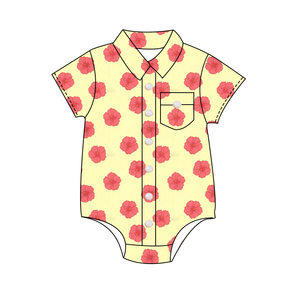Combinaison d'été unisexe en soie de lait pour nouveau-nés, motif floral hawaïen, avec boutons, best-seller - Product Image 6