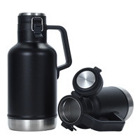 Mug isotherme portable en acier inoxydable avec poignée et couvercle, grande capacité 32/64 oz, pour sport et extérieur, avec logo personnalisé, type baril à bière, pot de voyage