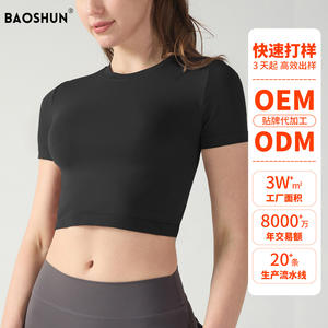 Customized High-Elastic Casual <b>Neck</b> Yoga Top Quick-Drying and Breathable Fitness <b>T</b>-<b>Shirt</b> Comfortable Waist Slimming Design - Product Image 4