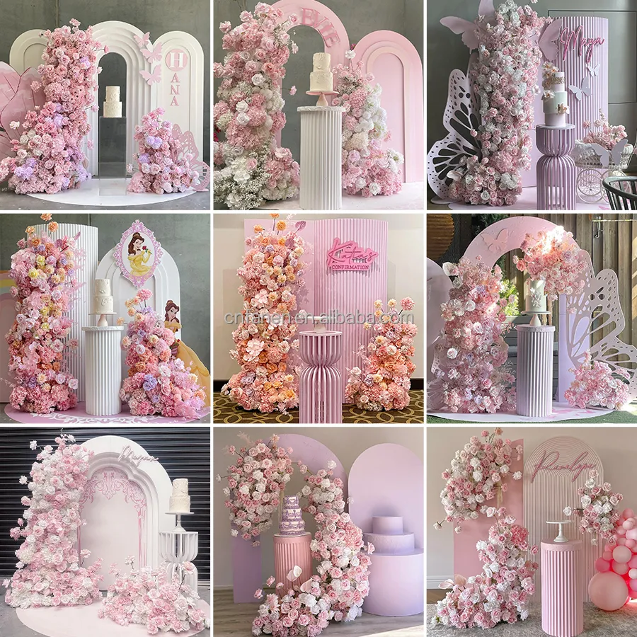 Aangepaste Roze Boog Bloemen Voor Bruiloft Hotel Achtergrond Decoratie Poort Bloemen