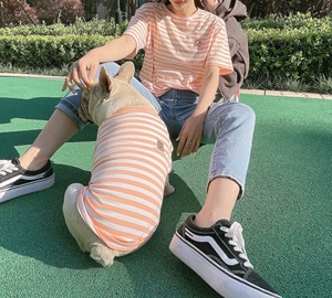 犬と猫用韓国スタイル夏コットンTシャツXSサイズクラシックストライプスウェットシャツ通気性ペット犬ファミリードレス - Product Image 3
