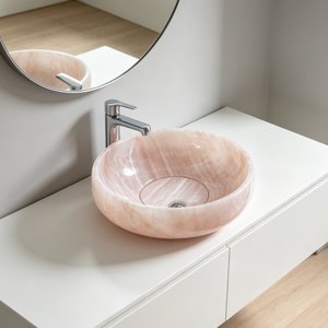 Modern Natural Pink Onyx Handmade Easy Clean Round Vessel Sink Bathroom <strong>Wash</strong> Basin - Product Image 1