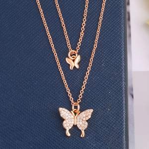 Collar con colgante de mariposa chapado en oro rosa para mujer, collar de barbilla de <span class=keywords><strong>doble</strong></span> capa - Product Image 6