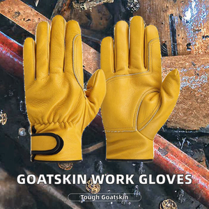 FURUNDA Goatskin Leather Work Gloves (EN388 Certified)-Wing Thumb Cotton Liner Reinforced Palm Elastic <b>Wristlet</b> Size L for - Product Image 2