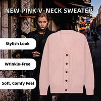 Neuheiten Modische Elegante Koreanische Klassische Strukturierte Knopf-V-Ausschnitt Rosa Lässige Streetwear Tägliche Damen Strickjacke