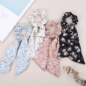 Élastiques à cheveux en coton pelucheux avec nœud papillon et ruban floral, 12 cm, décontractés - Product Image 1