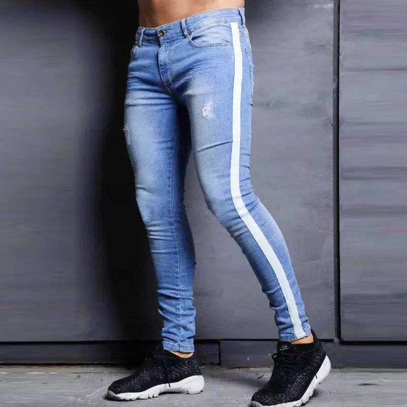 Summer fashion new casual jeans washed holes skinny zipper jeans