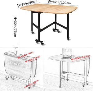 <span class=keywords><strong>Tavolo</strong></span> Pieghevole Multifunzione con Ali <span class=keywords><strong>a</strong></span> Goccia - <span class=keywords><strong>Tavolo</strong></span> da Cucina Pieghevole in Legno da 47" con 6 Ruote - Product Image 4